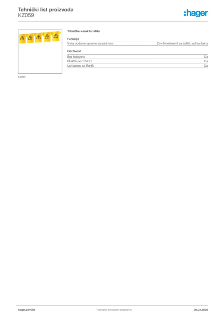 Slika Hager Tehnički list proizvoda KZ059  | Hager