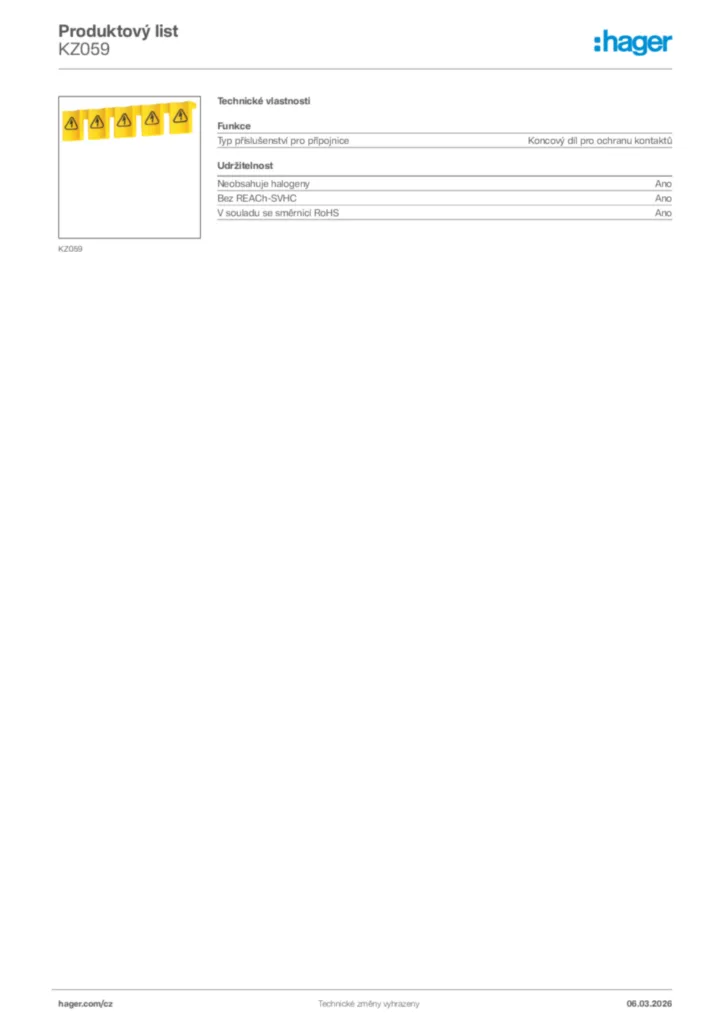 Obrázek Hager Product data sheet KZ059 | Hager