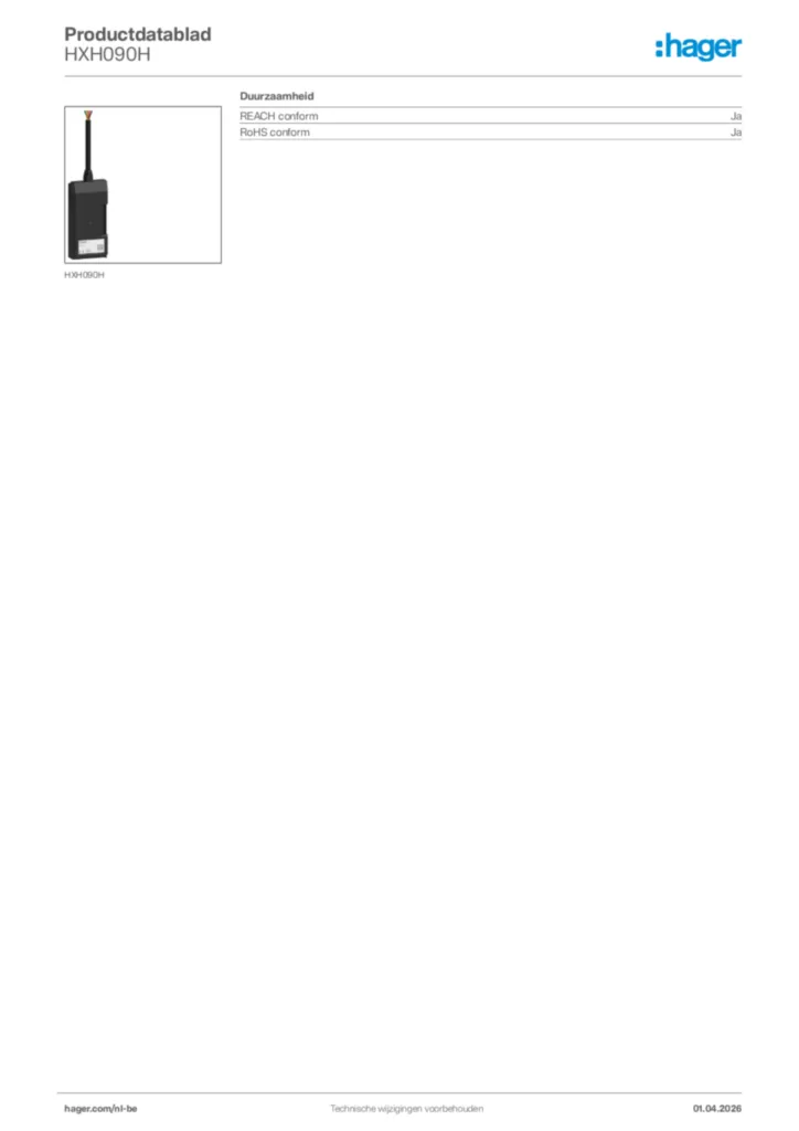 Afbeelding Hager Productdatablad HXH090H | Hager Belgium