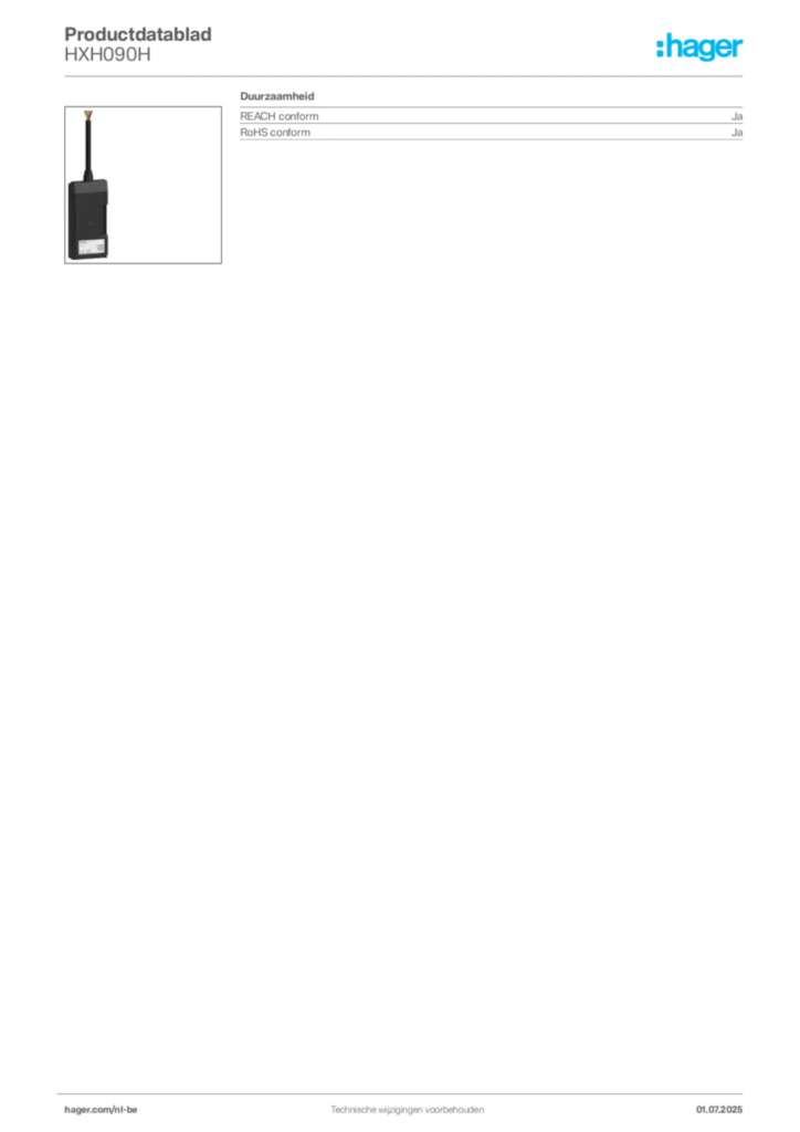 Afbeelding Hager Productdatablad HXH090H | Hager Belgium