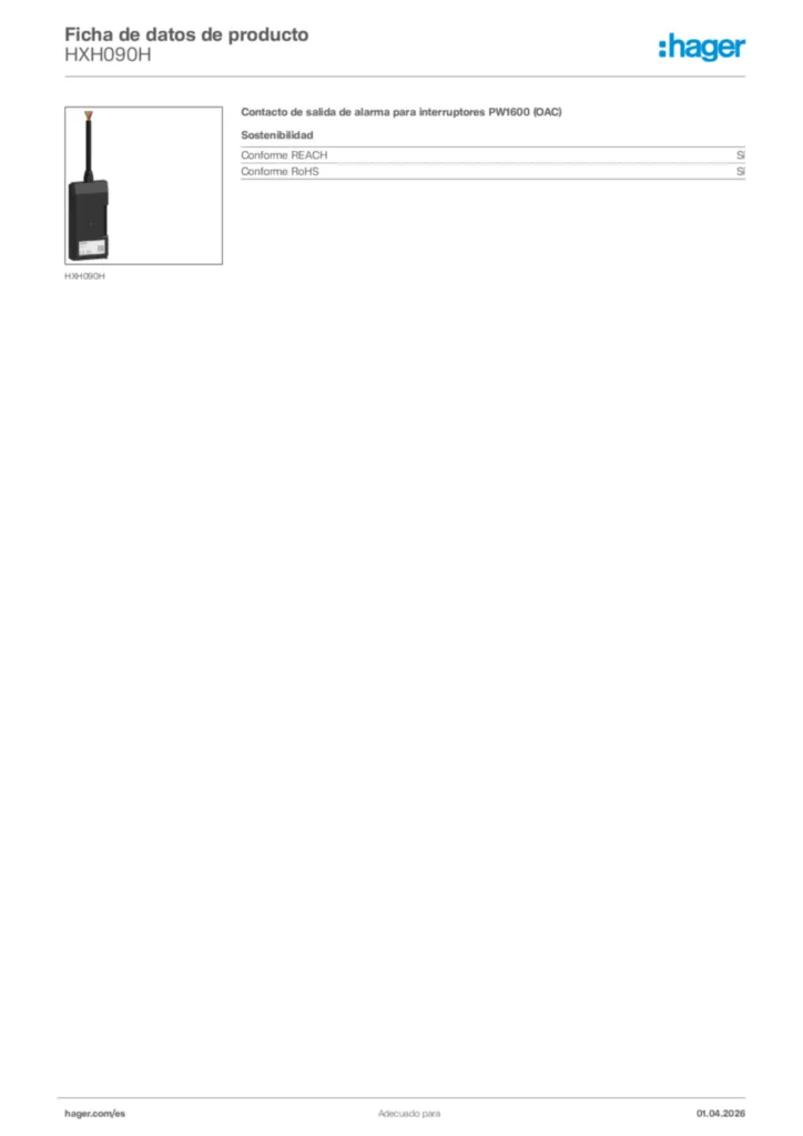 Imagen Hager Ficha de datos de producto HXH090H | Hager España