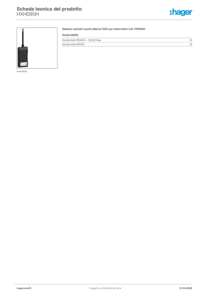 Immagine Hager Scheda tecnica del prodotto HXH090H | Hager Italia