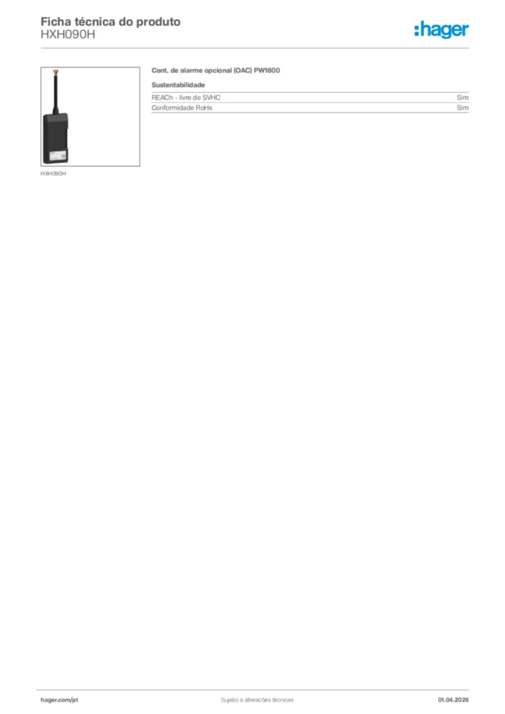 Imagem Hager Ficha técnica do produto HXH090H | Hager Portugal
