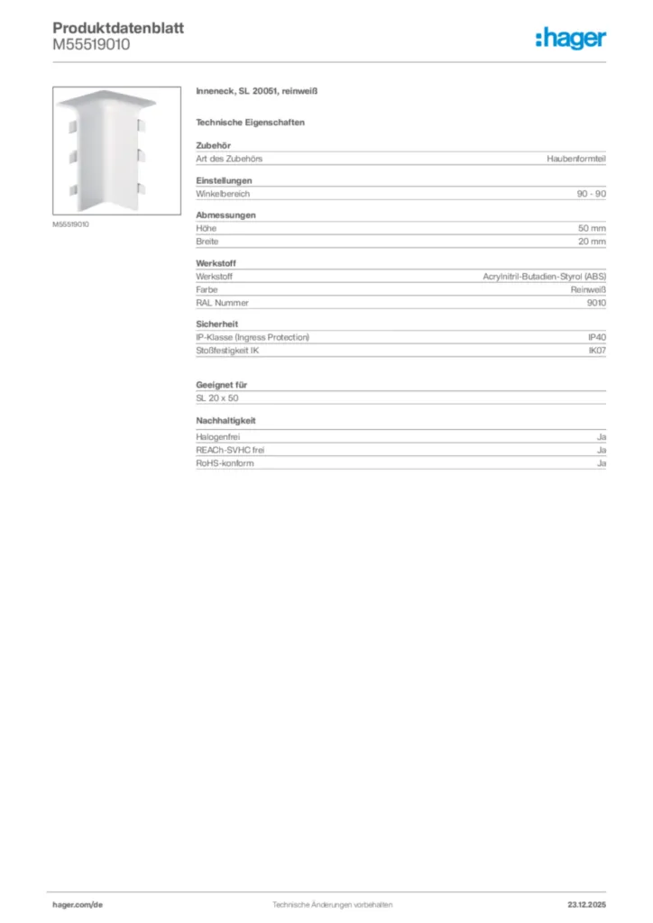 Bild Hager Produktdatenblatt M55519010 | Hager Deutschland