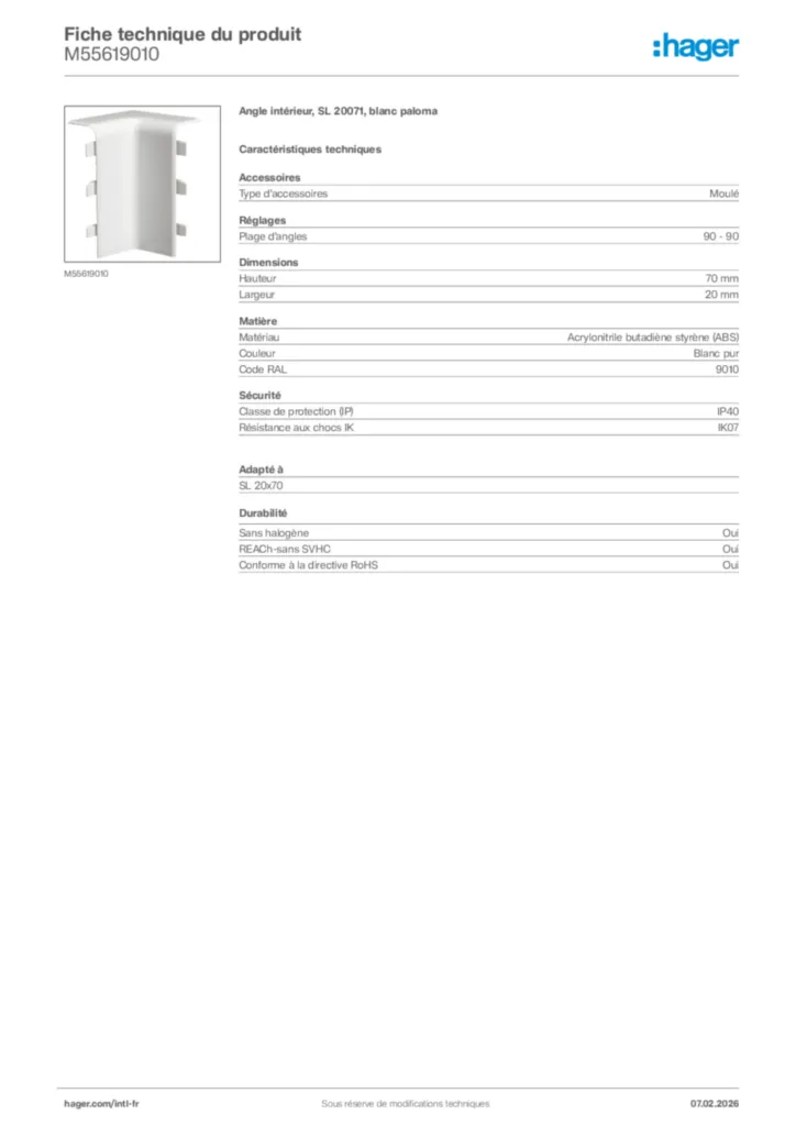 Image Hager Fiche technique du produit M55619010 | Hager Afrique