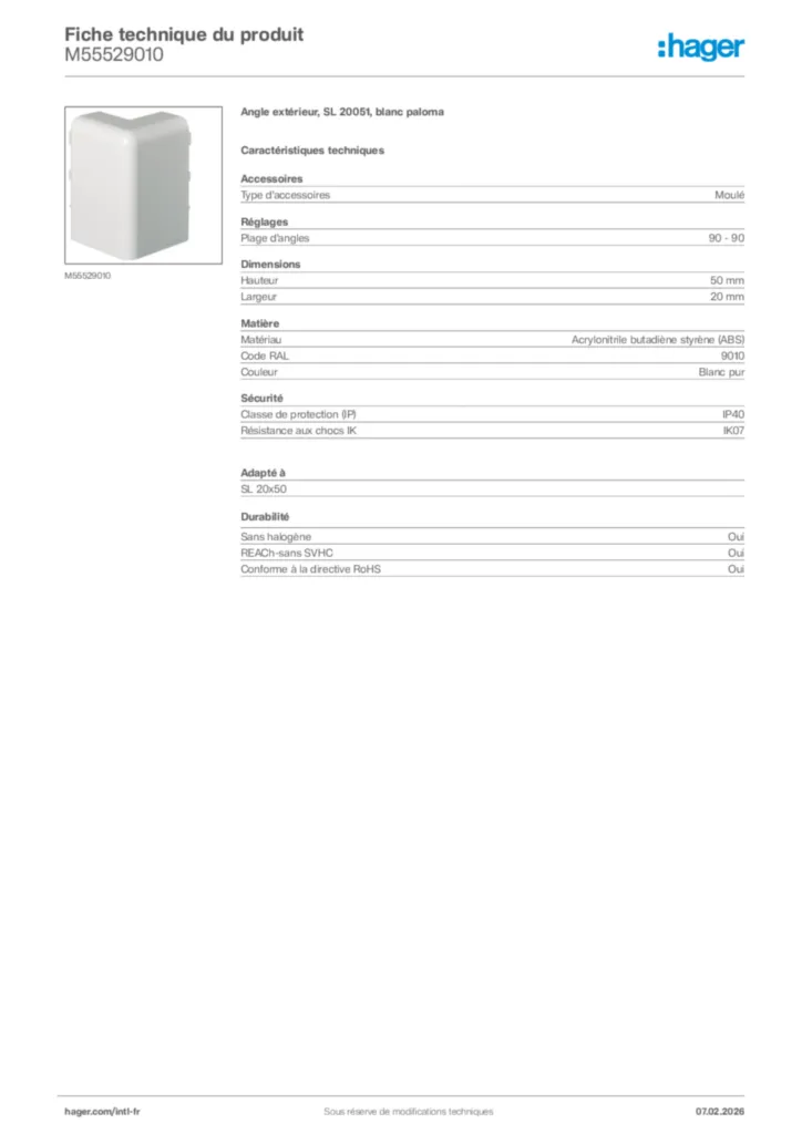 Image Hager Fiche technique du produit M55529010 | Hager Afrique