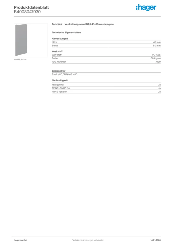 Bild Hager Produktdatenblatt B4008047030 | Hager Deutschland