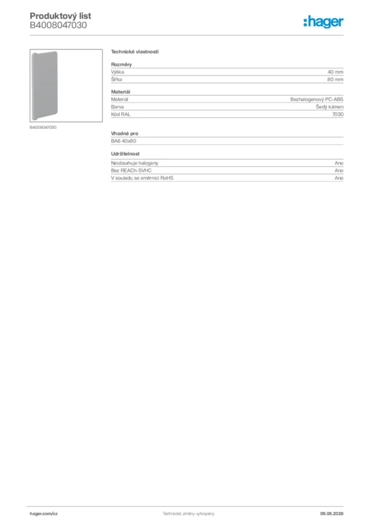 Obrázek Hager Generováno - Datový list produktu B4008047030 | Hager