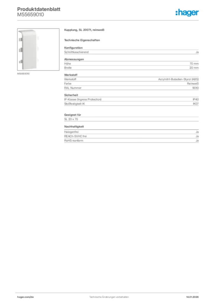 Bild Hager Produktdatenblatt M55659010 | Hager Deutschland