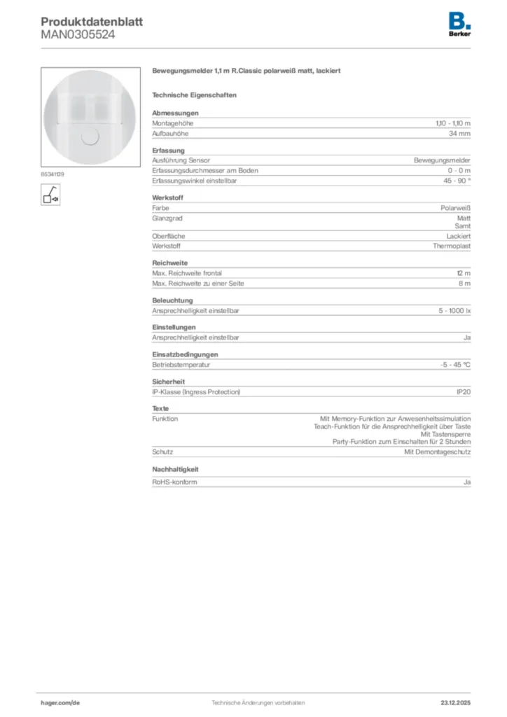 Bild Berker Produktdatenblatt MAN0305524 | Hager Deutschland