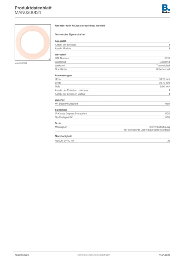 Bild Berker Produktdatenblatt MAN0300124 | Hager Deutschland