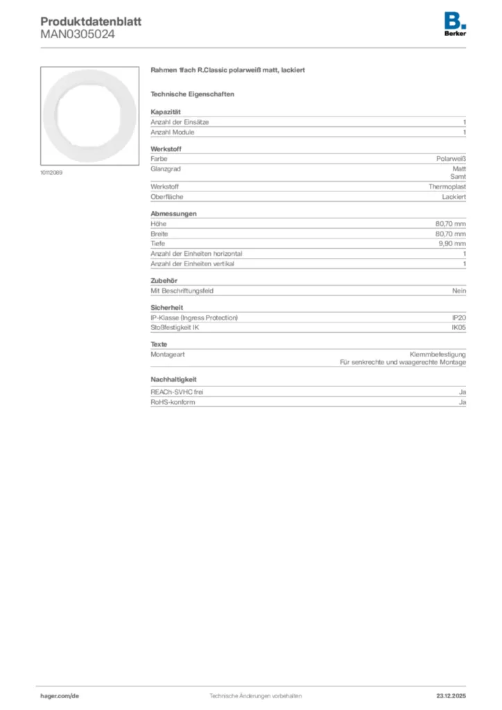 Bild Berker Produktdatenblatt MAN0305024 | Hager Deutschland