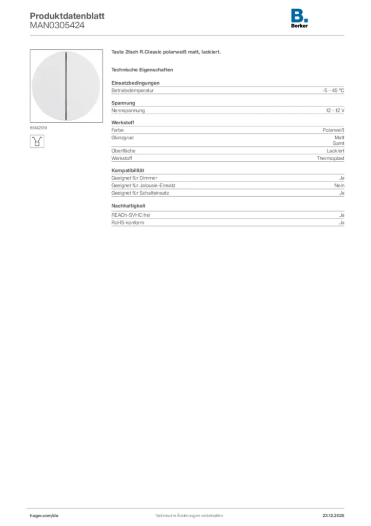 Bild Berker Produktdatenblatt MAN0305424 | Hager Deutschland