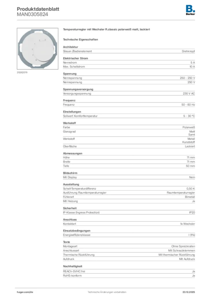 Bild Berker Produktdatenblatt MAN0305824 | Hager Deutschland