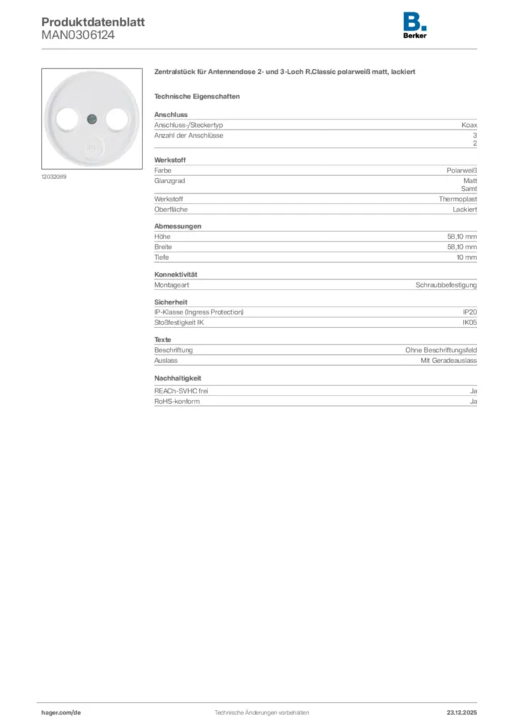Bild Berker Produktdatenblatt MAN0306124 | Hager Deutschland