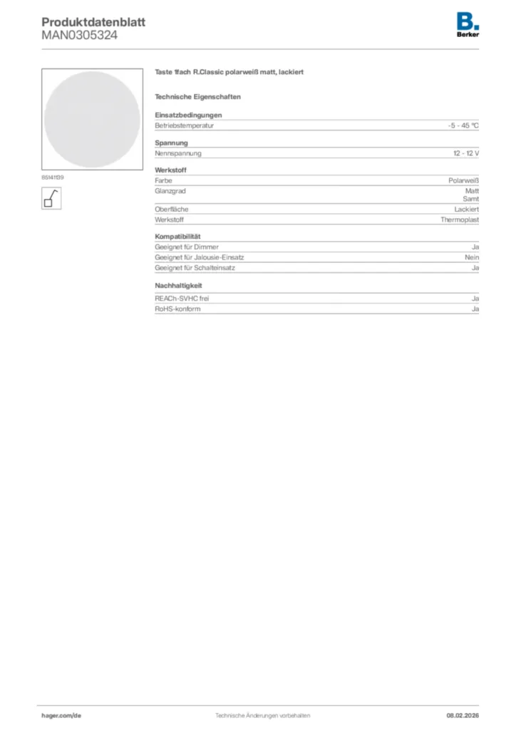 Bild Berker Produktdatenblatt MAN0305324 | Hager Deutschland