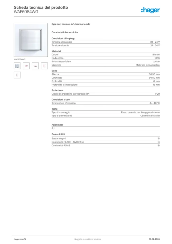 Immagine Hager Scheda tecnica del prodotto WAF6084WG | Hager Italia