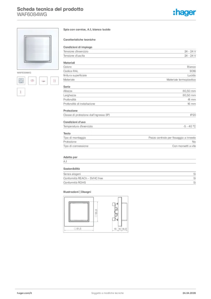 Immagine Hager Scheda tecnica del prodotto WAF6084WG | Hager Italia