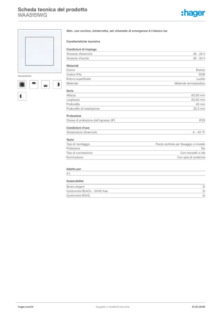Immagine Hager Scheda tecnica del prodotto WAA5151WG | Hager Italia