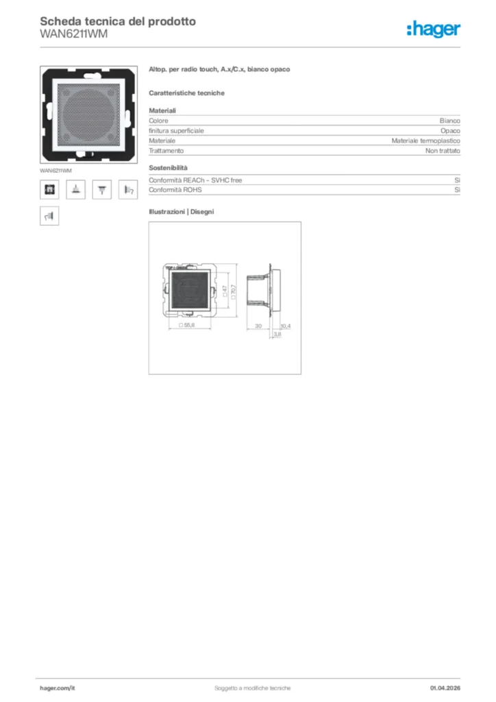 Immagine Hager Scheda tecnica del prodotto WAN6211WM | Hager Italia