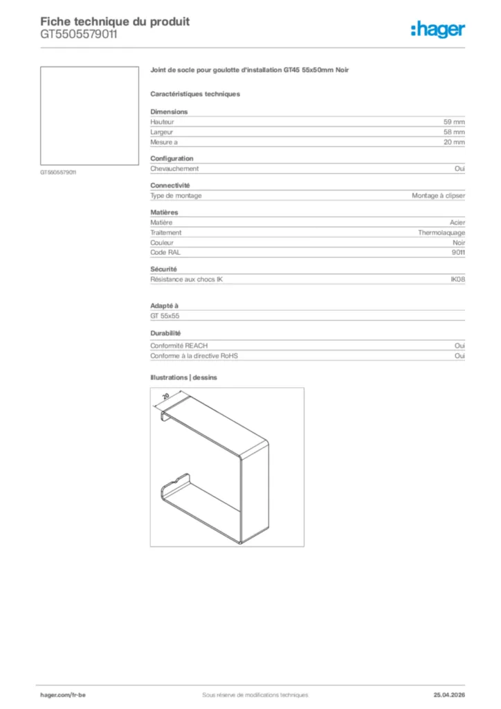 Image Hager Fiche technique du produit GT5505579011 | Hager Belgique