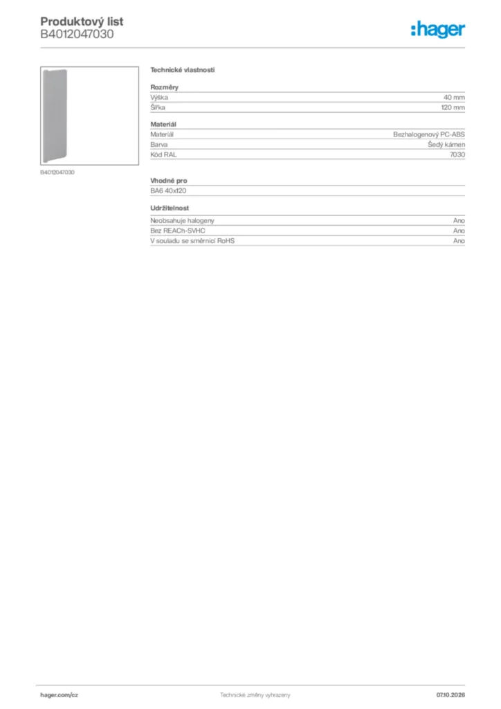 Obrázek Hager Generováno - Datový list produktu B4012047030 | Hager