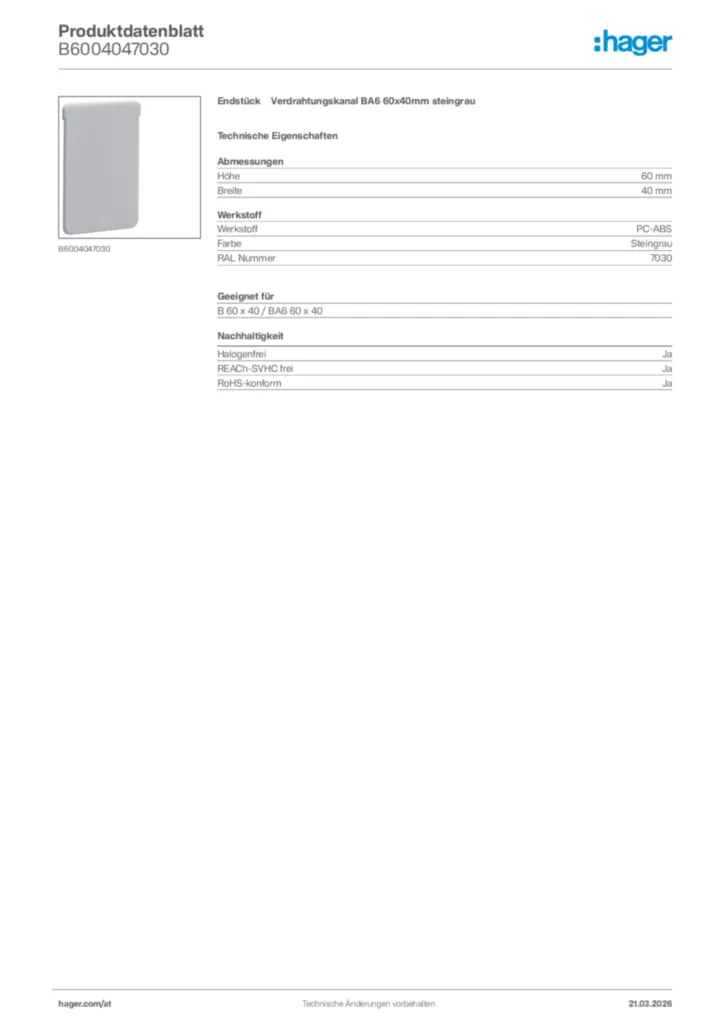 Bild Hager Produktdatenblatt B6004047030 | Hager Deutschland