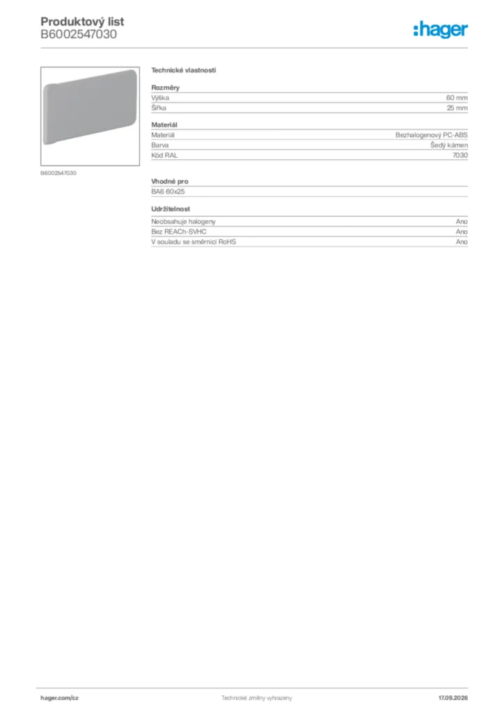 Obrázek Hager Generováno - Datový list produktu B6002547030 | Hager