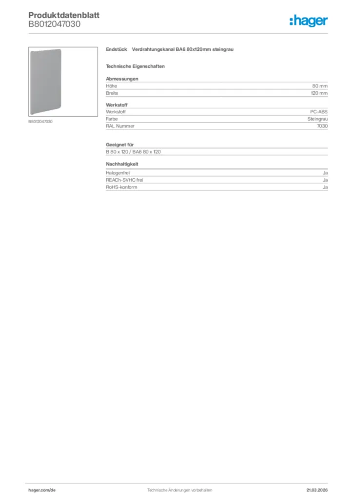 Bild Hager Produktdatenblatt B8012047030 | Hager Deutschland