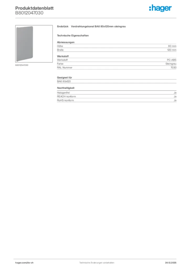 Bild Hager Produktdatenblatt B8012047030 | Hager Schweiz