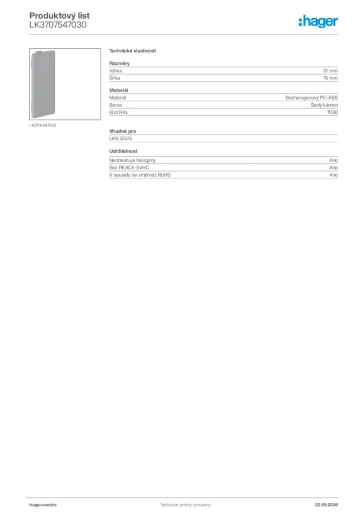 Obrázek Hager Generováno - Datový list produktu LK3707547030 | Hager