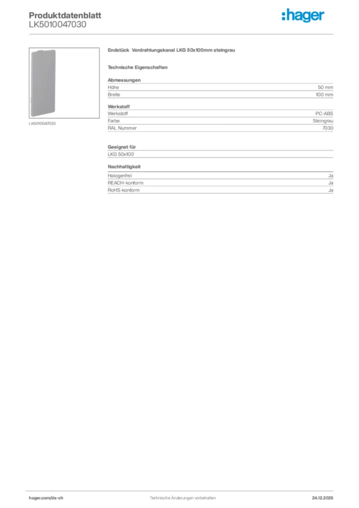 Bild Hager Produktdatenblatt LK5010047030 | Hager Schweiz