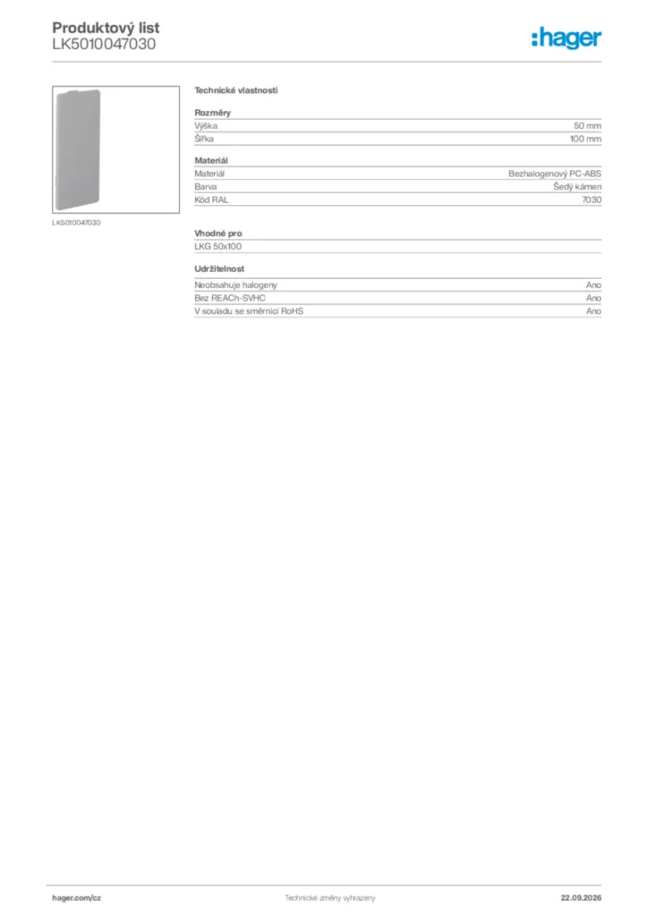 Obrázek Hager Generováno - Datový list produktu LK5010047030 | Hager