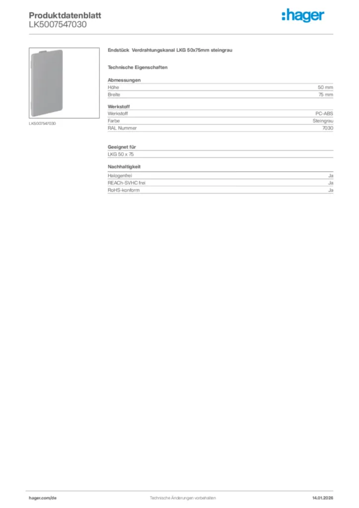 Bild Hager Produktdatenblatt LK5007547030 | Hager Deutschland