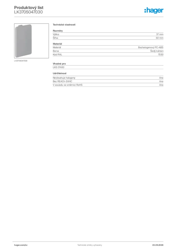 Obrázek Hager Generováno - Datový list produktu LK3705047030 | Hager