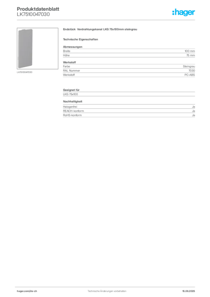 Bild Hager Produktdatenblatt LK7510047030 | Hager Schweiz