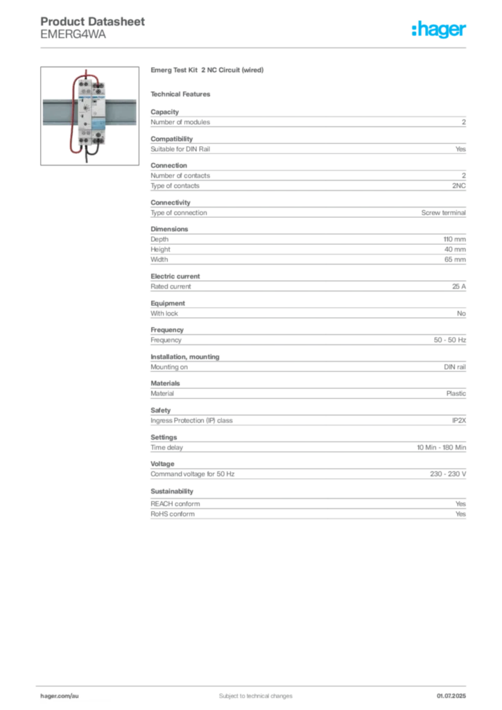 Image Hager Product data sheet EMERG4WA  | Hager Australia