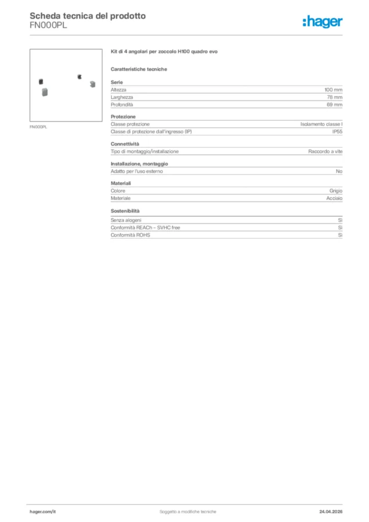 Immagine Hager Scheda tecnica del prodotto FN000PL | Hager Italia