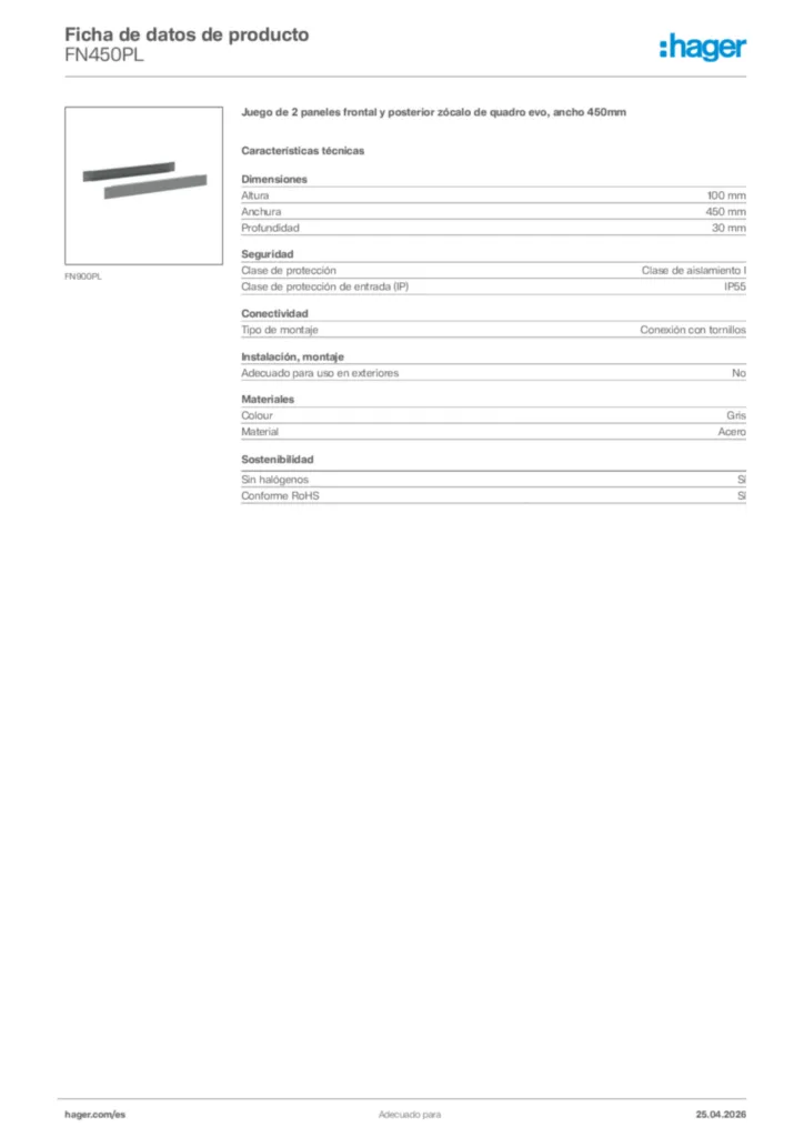 Imagen Hager Ficha de datos de producto FN450PL | Hager España