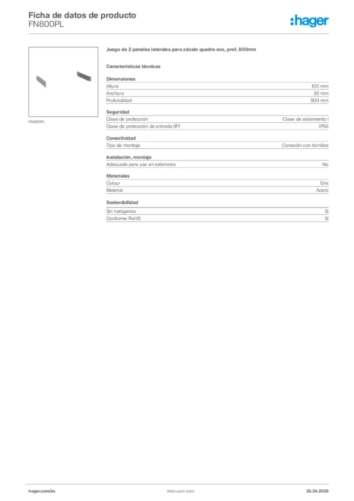 Imagen Hager Ficha de datos de producto FN800PL | Hager España