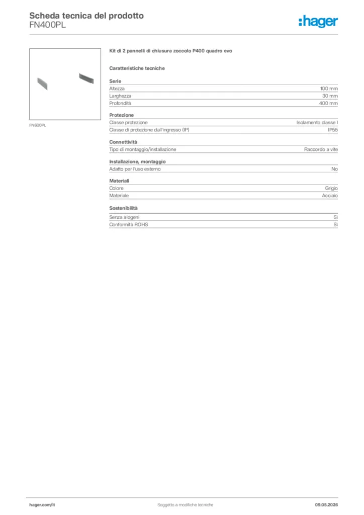 Immagine Hager Scheda tecnica del prodotto FN400PL | Hager Italia