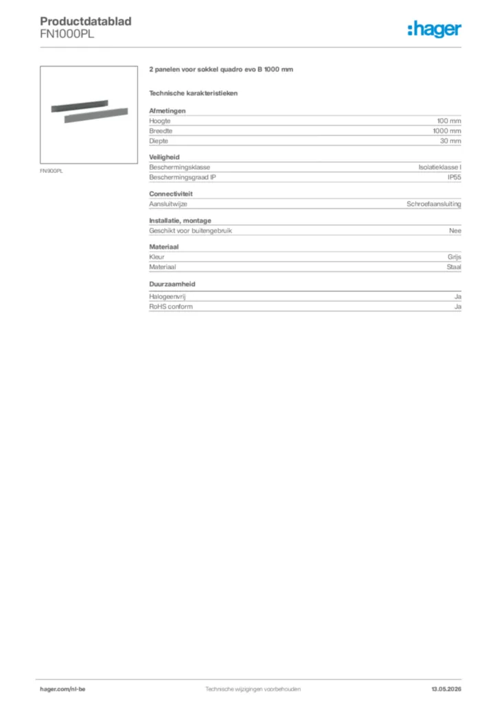 Afbeelding Hager Productdatablad FN1000PL | Hager Belgium