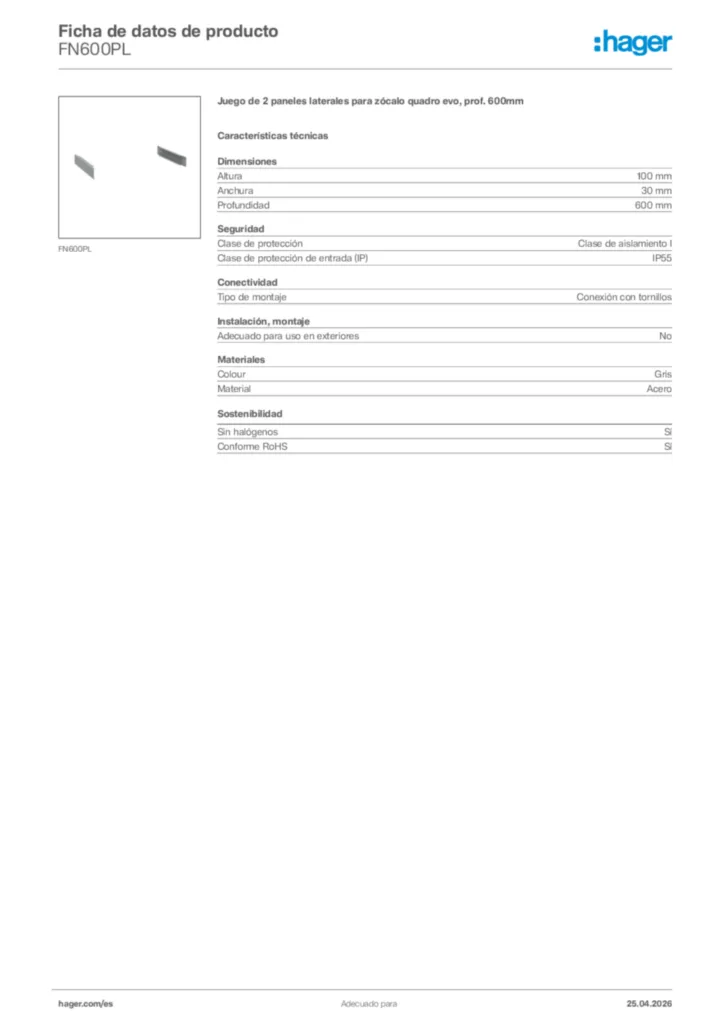 Imagen Hager Ficha de datos de producto FN600PL | Hager España