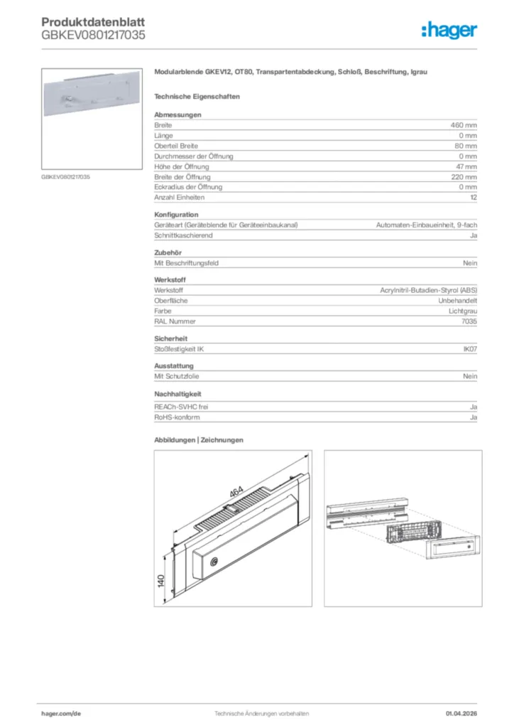 Bild Hager Produktdatenblatt GBKEV0801217035 | Hager Deutschland