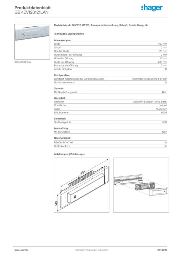 Bild Hager Produktdatenblatt GBKEV120121LAN | Hager Deutschland