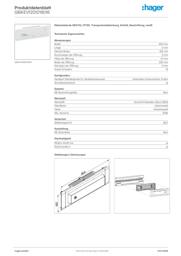 Bild Hager Produktdatenblatt GBKEV1201219016 | Hager Deutschland
