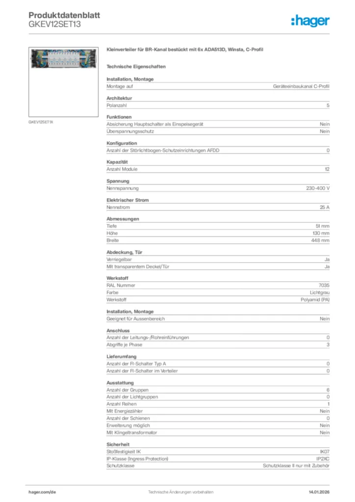 Bild Hager Produktdatenblatt GKEV12SET13 | Hager Deutschland