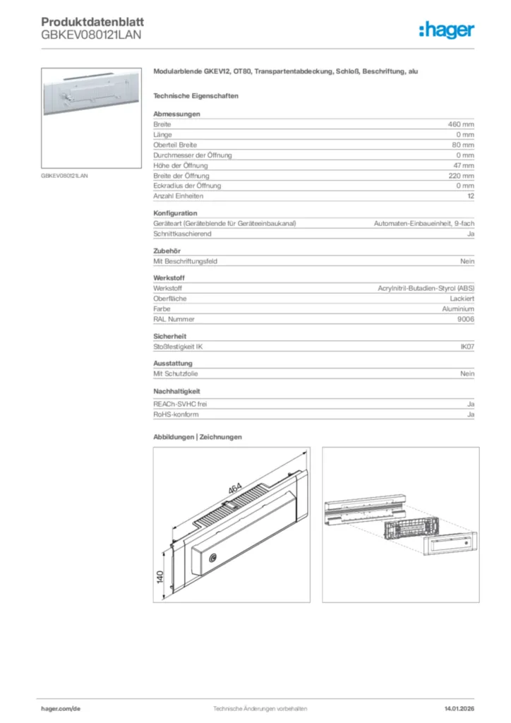 Bild Hager Produktdatenblatt GBKEV080121LAN | Hager Deutschland
