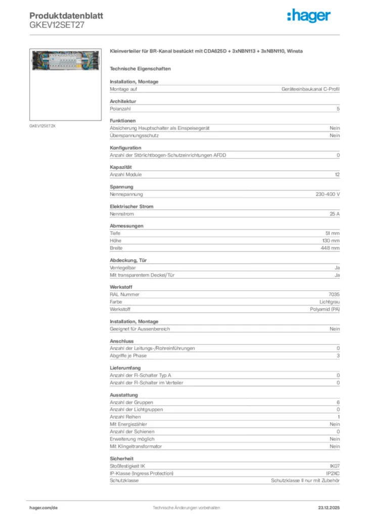 Bild Hager Produktdatenblatt GKEV12SET27 | Hager Deutschland