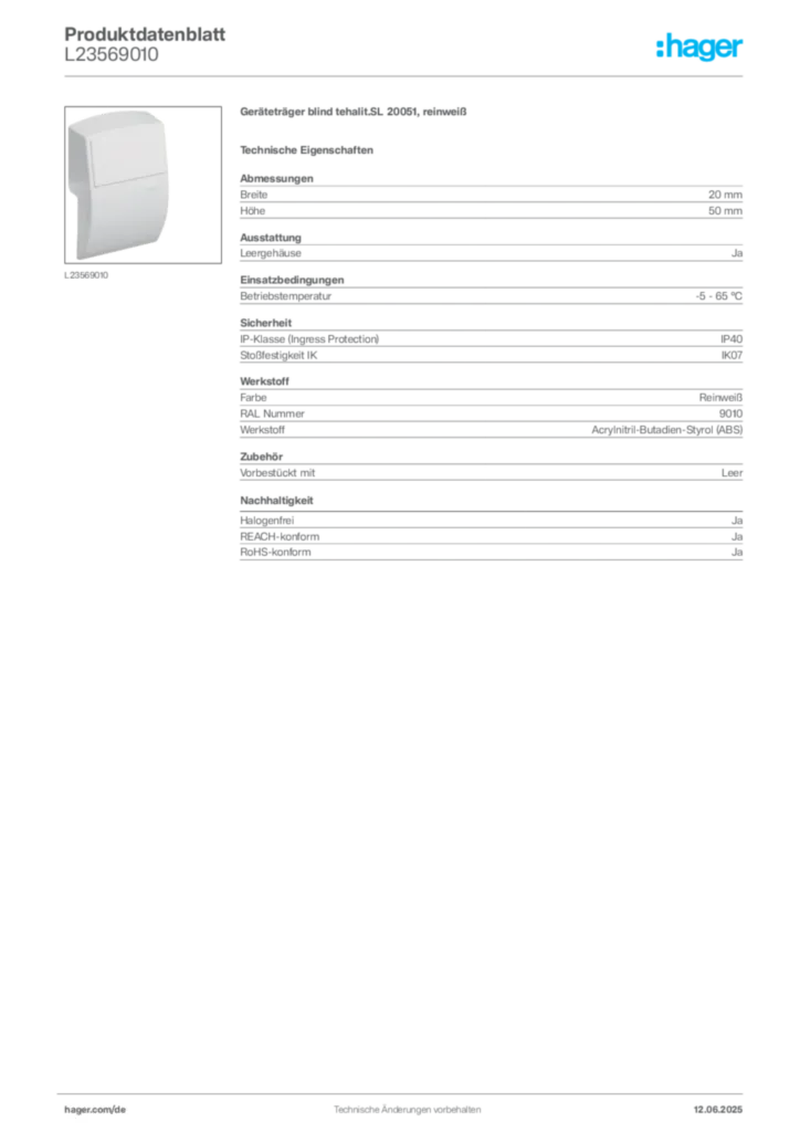 Hager Produktdatenblatt L23569010